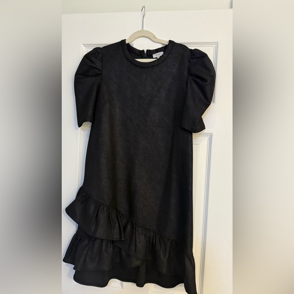 Black Ruffle Puff Sleeve Suede Mini Dress